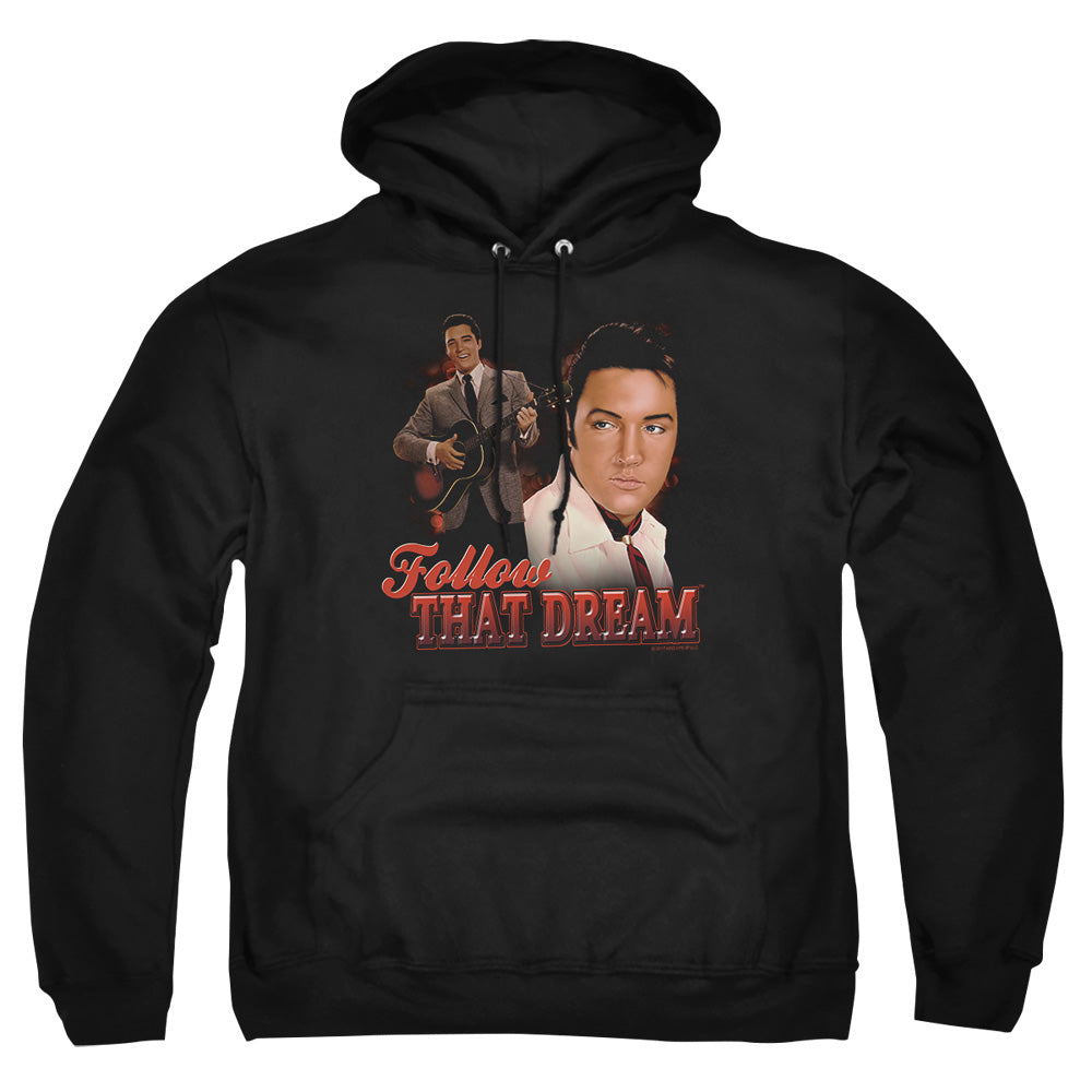 AN OFFCIALLY LICENSED ELVIS PRESLEY FOLLOW THAT DREAM ADULT UNISEX PULLOVER HOODIE BLACK