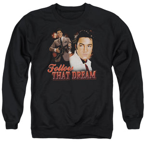 AN OFFCIALLY LICENSED ELVIS PRESLEY FOLLOW THAT DREAM ADULT UNISEX CREWNECK SWEATSHIRT BLACK