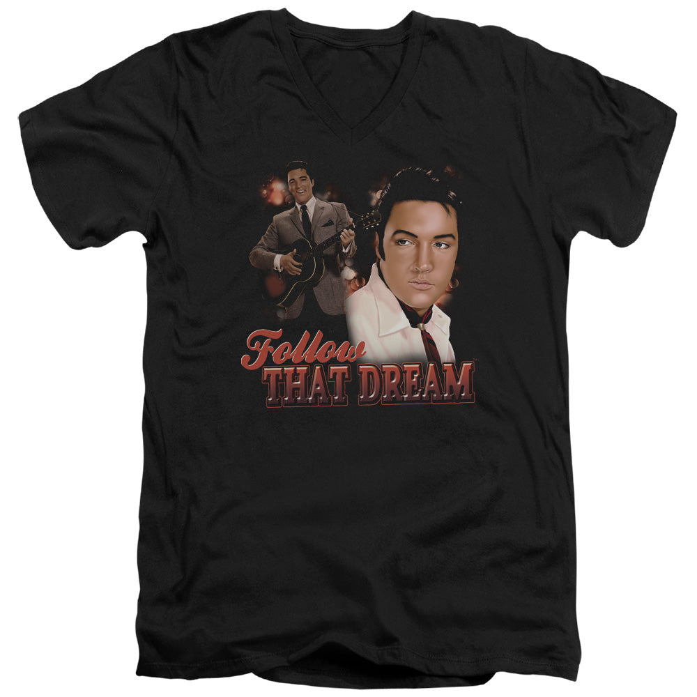 AN OFFCIALLY LICENSED ELVIS PRESLEY FOLLOW THAT DREAM MEN'S V-NECK T-SHIRT BLACK