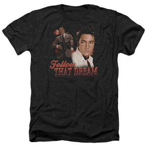 AN OFFCIALLY LICENSED ELVIS PRESLEY FOLLOW THAT DREAM MEN'S HEATHER T-SHIRT CHARCOAL