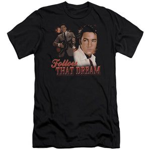 AN OFFCIALLY LICENSED ELVIS PRESLEY FOLLOW THAT DREAM MEN'S PREMIUM SLIM FIT T-SHIRT BLACK