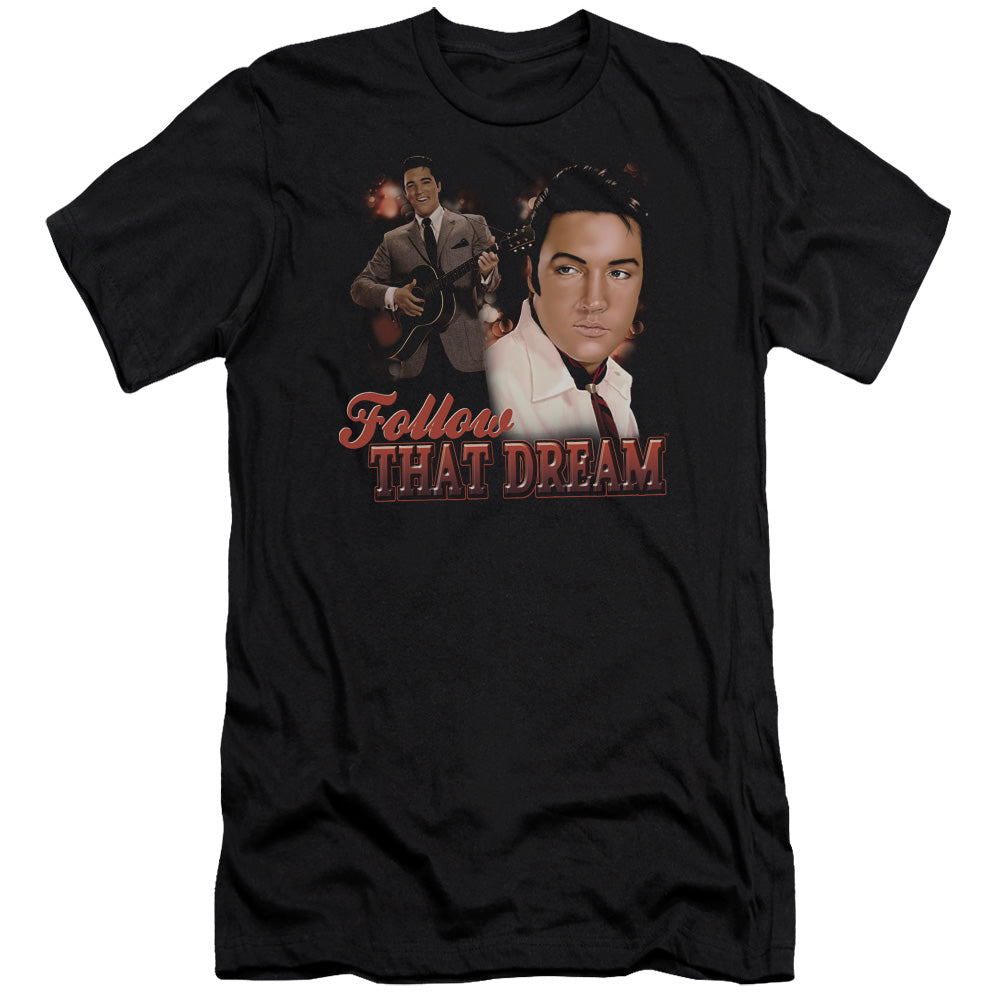 AN OFFCIALLY LICENSED ELVIS PRESLEY FOLLOW THAT DREAM MEN'S PREMIUM SLIM FIT T-SHIRT BLACK
