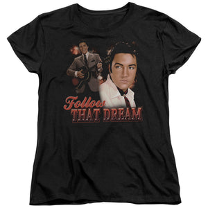 AN OFFCIALLY LICENSED ELVIS PRESLEY FOLLOW THAT DREAM WOMEN'S REGULAR FIT T-SHIRT BLACK