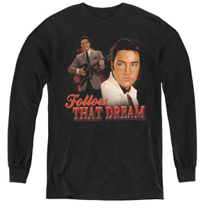 AN OFFCIALLY LICENSED ELVIS PRESLEY FOLLOW THAT DREAM YOUTH LONG SLEEVE T-SHIRT BLACK