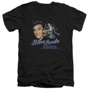 AN OFFCIALLY LICENSED ELVIS PRESLEY BLUE SUEDE SHOES MEN'S V-NECK T-SHIRT BLACK