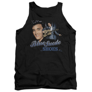 AN OFFCIALLY LICENSED ELVIS PRESLEY BLUE SUEDE SHOES ADULT UNISEX TANK TOP BLACK