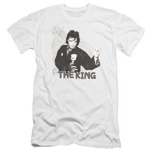 AN OFFCIALLY LICENSED ELVIS PRESLEY FIGHTING KING MEN'S PREMIUM SLIM FIT T-SHIRT WHITE