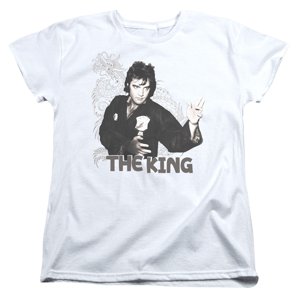 AN OFFCIALLY LICENSED ELVIS PRESLEY FIGHTING KING WOMEN'S REGULAR FIT T-SHIRT WHITE