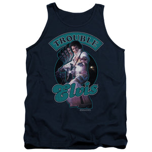 AN OFFCIALLY LICENSED ELVIS PRESLEY TOTAL TROUBLE ADULT UNISEX TANK TOP NAVY