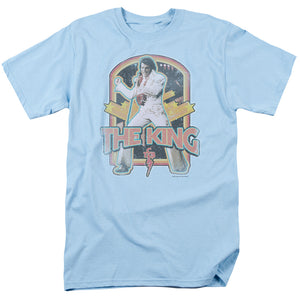 AN OFFCIALLY LICENSED ELVIS PRESLEY DISTRESSED KING MEN'S REGULAR FIT T-SHIRT LIGHT BLUE