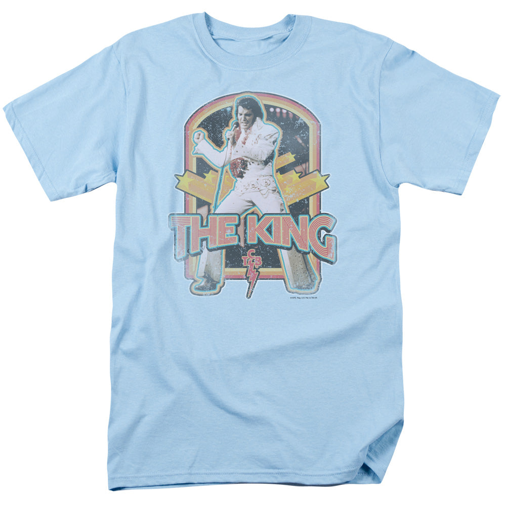 AN OFFCIALLY LICENSED ELVIS PRESLEY DISTRESSED KING MEN'S REGULAR FIT T-SHIRT LIGHT BLUE