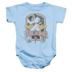AN OFFCIALLY LICENSED ELVIS PRESLEY DISTRESSED KING BABY BODYSUIT LIGHT BLUE