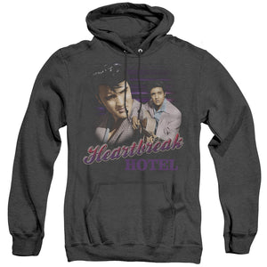 AN OFFCIALLY LICENSED ELVIS PRESLEY HEARTBREAK HOTEL ADULT UNISEX HEATHER PULLOVER HOODIE BLACK