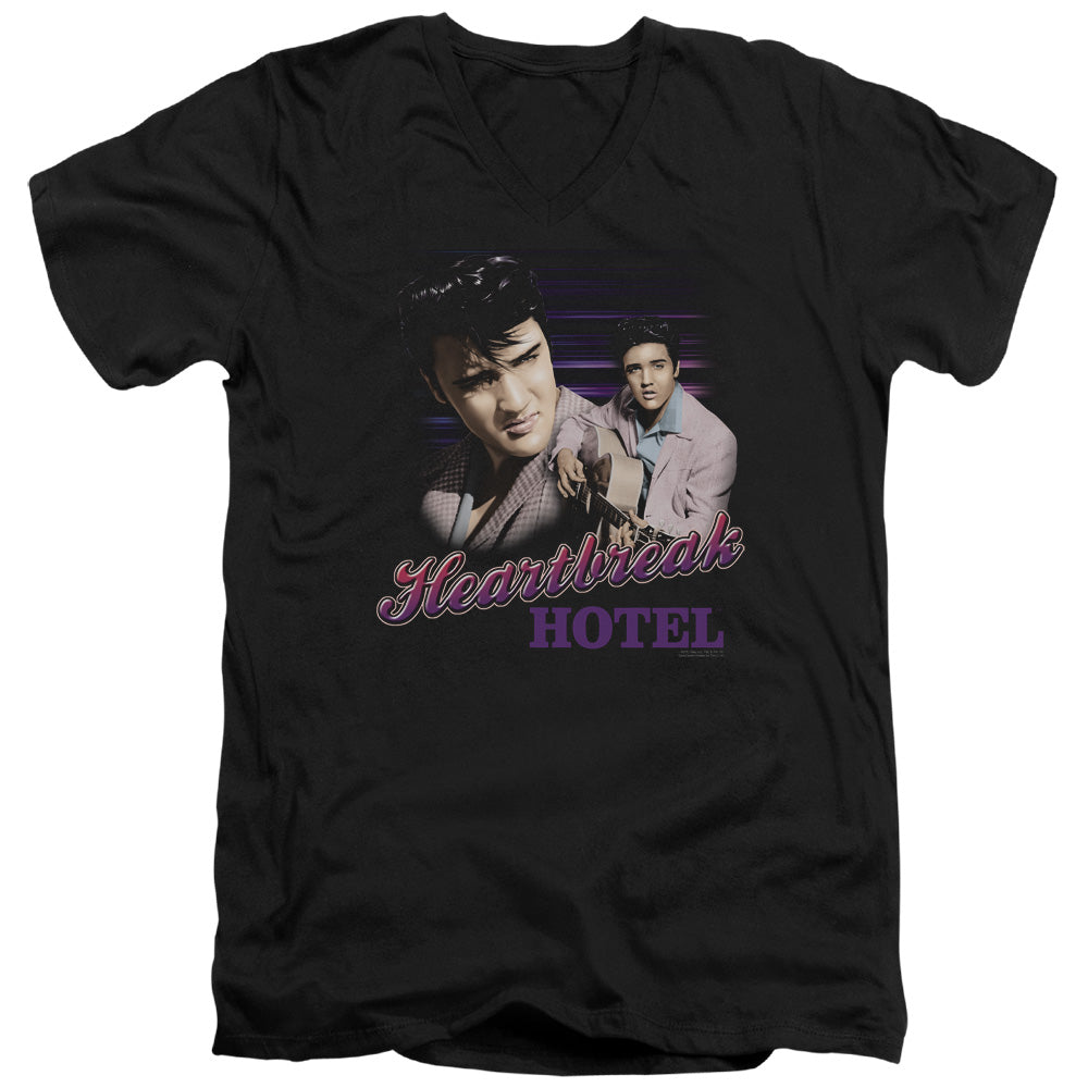 AN OFFCIALLY LICENSED ELVIS PRESLEY HEARTBREAK HOTEL MEN'S V-NECK T-SHIRT BLACK