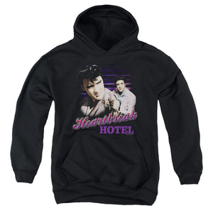AN OFFCIALLY LICENSED ELVIS PRESLEY HEARTBREAK HOTEL YOUTH HOODIE BLACK
