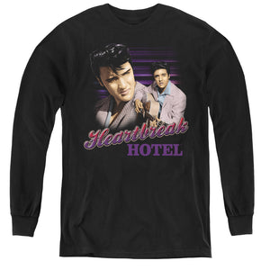 AN OFFCIALLY LICENSED ELVIS PRESLEY HEARTBREAK HOTEL YOUTH LONG SLEEVE T-SHIRT BLACK