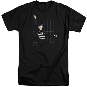 AN OFFCIALLY LICENSED ELVIS PRESLEY BLUE BARS MEN'S TALL FIT T-SHIRT BLACK