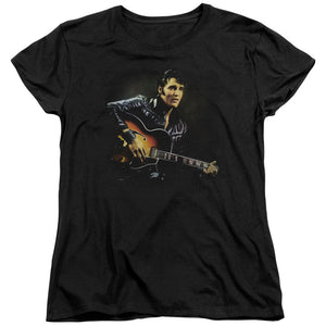 AN OFFCIALLY LICENSED ELVIS PRESLEY 1968 WOMEN'S REGULAR FIT T-SHIRT BLACK