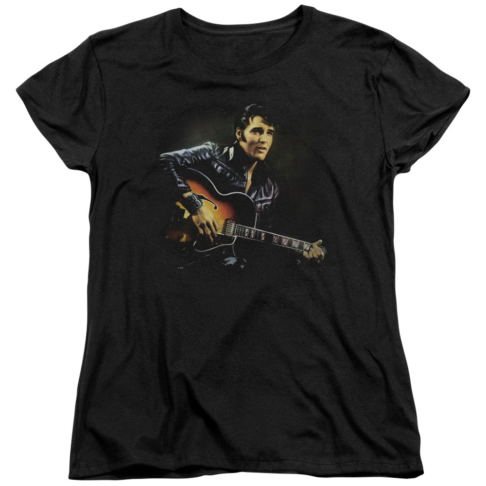 AN OFFCIALLY LICENSED ELVIS PRESLEY 1968 WOMEN'S REGULAR FIT T-SHIRT BLACK