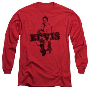 AN OFFCIALLY LICENSED ELVIS PRESLEY JAMMING MEN'S LONG SLEEVE T-SHIRT RED