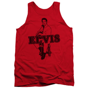 AN OFFCIALLY LICENSED ELVIS PRESLEY JAMMING ADULT UNISEX TANK TOP RED