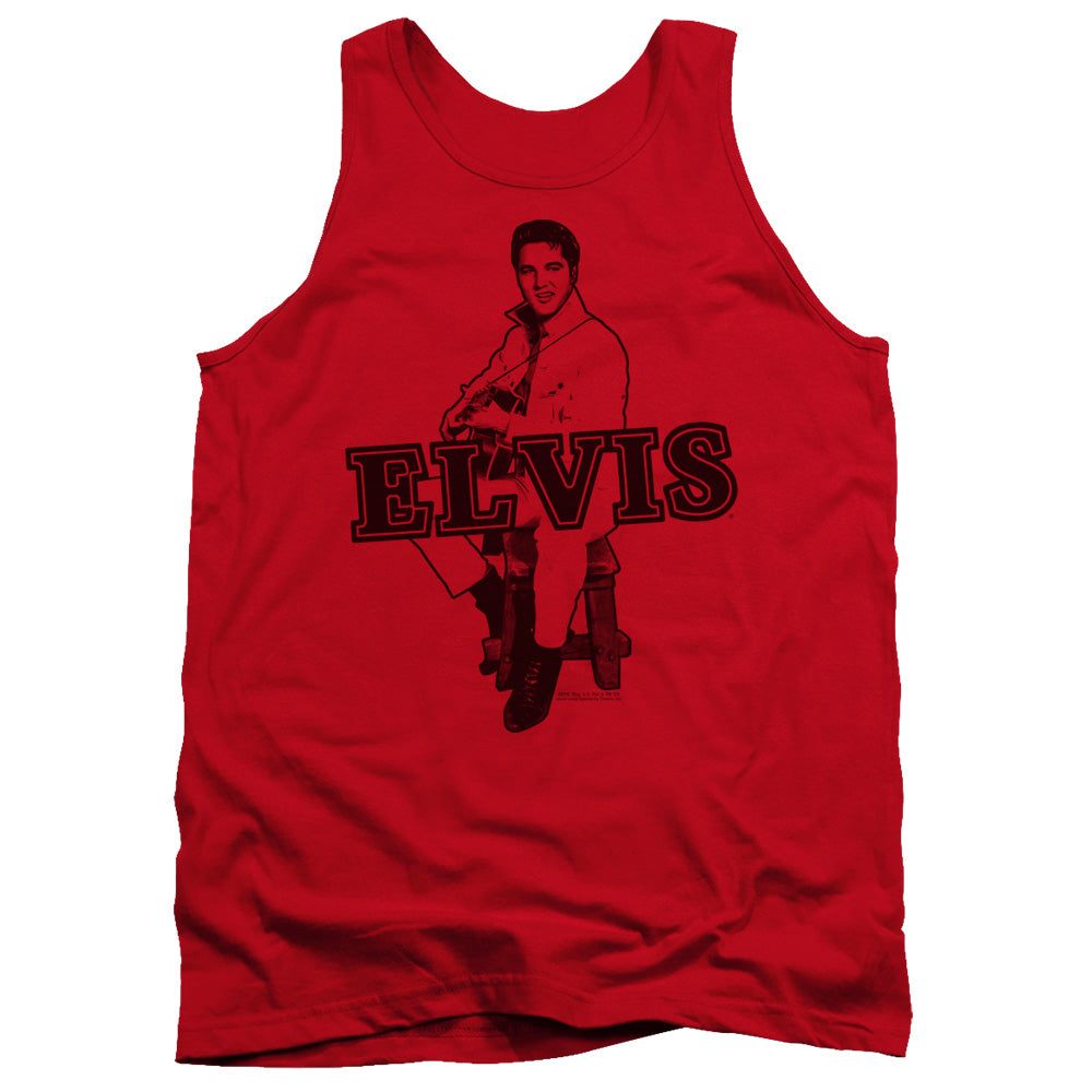 AN OFFCIALLY LICENSED ELVIS PRESLEY JAMMING ADULT UNISEX TANK TOP RED