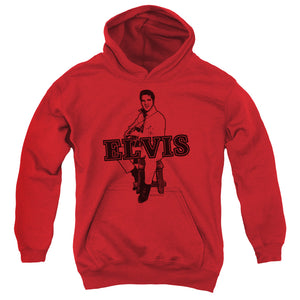 AN OFFCIALLY LICENSED ELVIS PRESLEY JAMMING YOUTH HOODIE RED