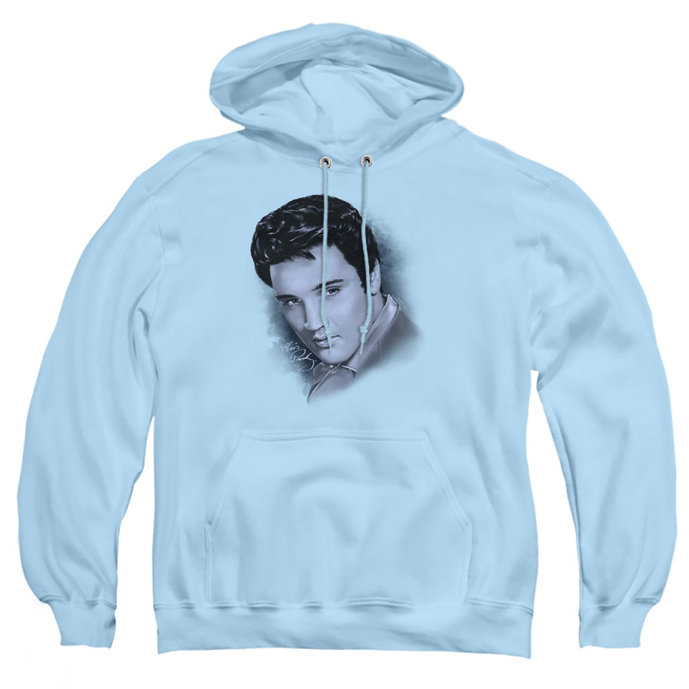 AN OFFCIALLY LICENSED ELVIS PRESLEY DREAMY ADULT UNISEX PULLOVER HOODIE LIGHT BLUE