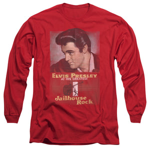 AN OFFCIALLY LICENSED ELVIS PRESLEY JAILHOUSE ROCK POSTER MEN'S LONG SLEEVE T-SHIRT RED