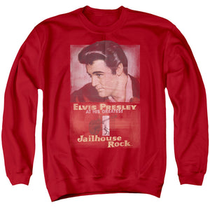 AN OFFCIALLY LICENSED ELVIS PRESLEY JAILHOUSE ROCK POSTER ADULT UNISEX CREWNECK SWEATSHIRT RED