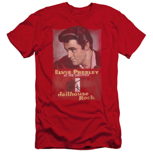 AN OFFCIALLY LICENSED ELVIS PRESLEY JAILHOUSE ROCK POSTER MEN'S PREMIUM SLIM FIT T-SHIRT RED