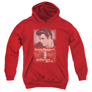 AN OFFCIALLY LICENSED ELVIS PRESLEY JAILHOUSE ROCK POSTER YOUTH HOODIE RED