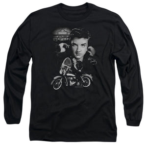AN OFFCIALLY LICENSED ELVIS PRESLEY THE KING RIDES AGAIN MEN'S LONG SLEEVE T-SHIRT BLACK