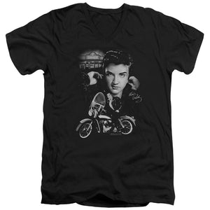 AN OFFCIALLY LICENSED ELVIS PRESLEY THE KING RIDES AGAIN MEN'S V-NECK T-SHIRT BLACK