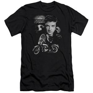 AN OFFCIALLY LICENSED ELVIS PRESLEY THE KING RIDES AGAIN MEN'S PREMIUM SLIM FIT T-SHIRT BLACK