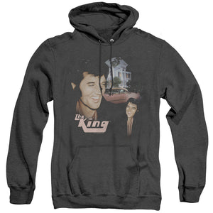 AN OFFCIALLY LICENSED ELVIS PRESLEY HOME SWEET HOME ADULT UNISEX HEATHER PULLOVER HOODIE BLACK