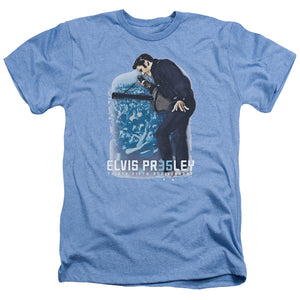 AN OFFCIALLY LICENSED ELVIS PRESLEY 35TH ANNIVERSARY 3 MEN'S HEATHER T-SHIRT LIGHT BLUE