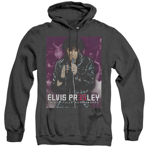 AN OFFCIALLY LICENSED ELVIS PRESLEY 35 LEATHER ADULT UNISEX HEATHER PULLOVER HOODIE BLACK