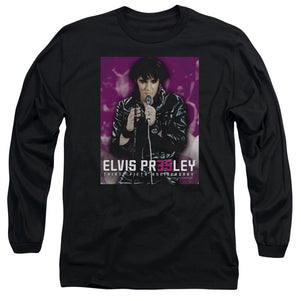 AN OFFCIALLY LICENSED ELVIS PRESLEY 35 LEATHER MEN'S LONG SLEEVE T-SHIRT BLACK