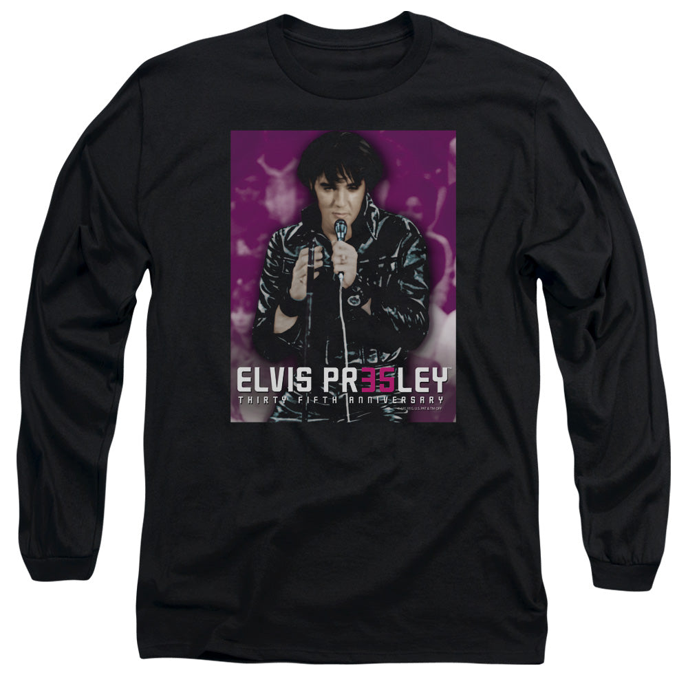 AN OFFCIALLY LICENSED ELVIS PRESLEY 35 LEATHER MEN'S LONG SLEEVE T-SHIRT BLACK