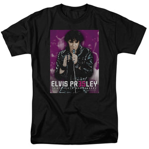 AN OFFCIALLY LICENSED ELVIS PRESLEY 35 LEATHER MEN'S REGULAR FIT T-SHIRT BLACK