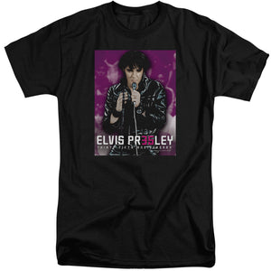 AN OFFCIALLY LICENSED ELVIS PRESLEY 35 LEATHER MEN'S TALL FIT T-SHIRT BLACK