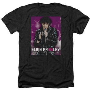 AN OFFCIALLY LICENSED ELVIS PRESLEY 35 LEATHER MEN'S HEATHER T-SHIRT CHARCOAL
