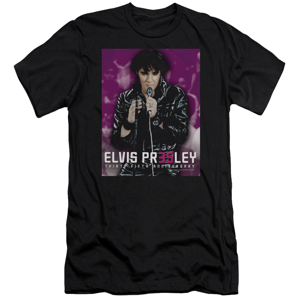 AN OFFCIALLY LICENSED ELVIS PRESLEY 35 LEATHER MEN'S PREMIUM SLIM FIT T-SHIRT BLACK