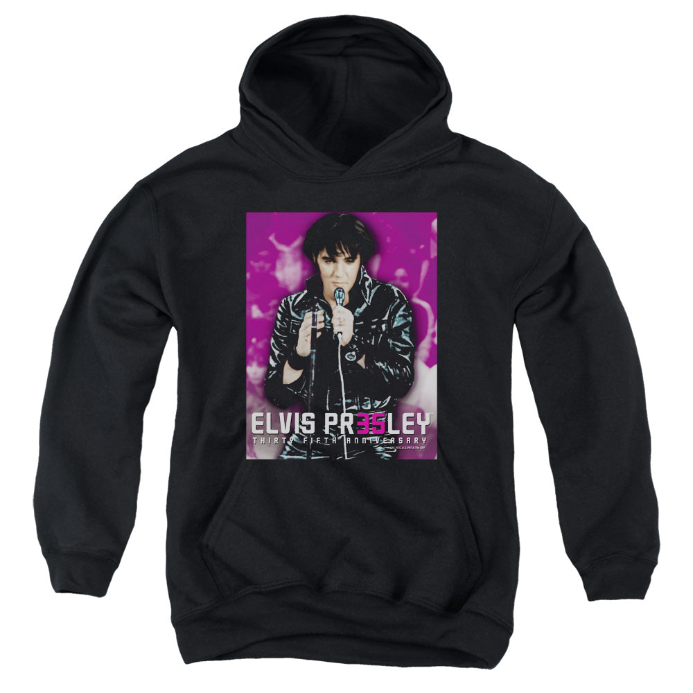 AN OFFCIALLY LICENSED ELVIS PRESLEY 35 LEATHER YOUTH HOODIE BLACK