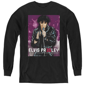 AN OFFCIALLY LICENSED ELVIS PRESLEY 35 LEATHER YOUTH LONG SLEEVE T-SHIRT BLACK