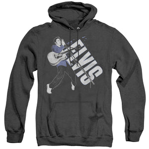 AN OFFCIALLY LICENSED ELVIS PRESLEY ON HIS TOES ADULT UNISEX HEATHER PULLOVER HOODIE BLACK