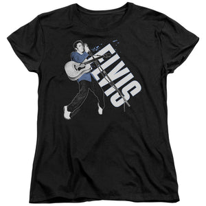 AN OFFCIALLY LICENSED ELVIS PRESLEY ON HIS TOES WOMEN'S REGULAR FIT T-SHIRT BLACK