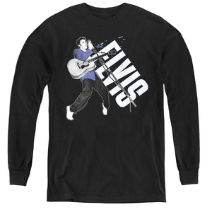 AN OFFCIALLY LICENSED ELVIS PRESLEY ON HIS TOES YOUTH LONG SLEEVE T-SHIRT BLACK