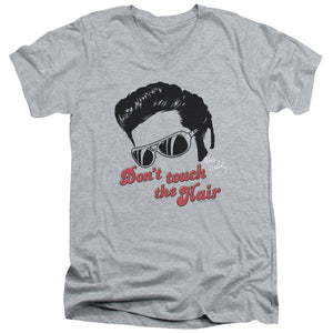 AN OFFCIALLY LICENSED ELVIS PRESLEY DONT TOUCH THE HAIR 2 MEN'S V-NECK T-SHIRT ATHLETIC HEATHER